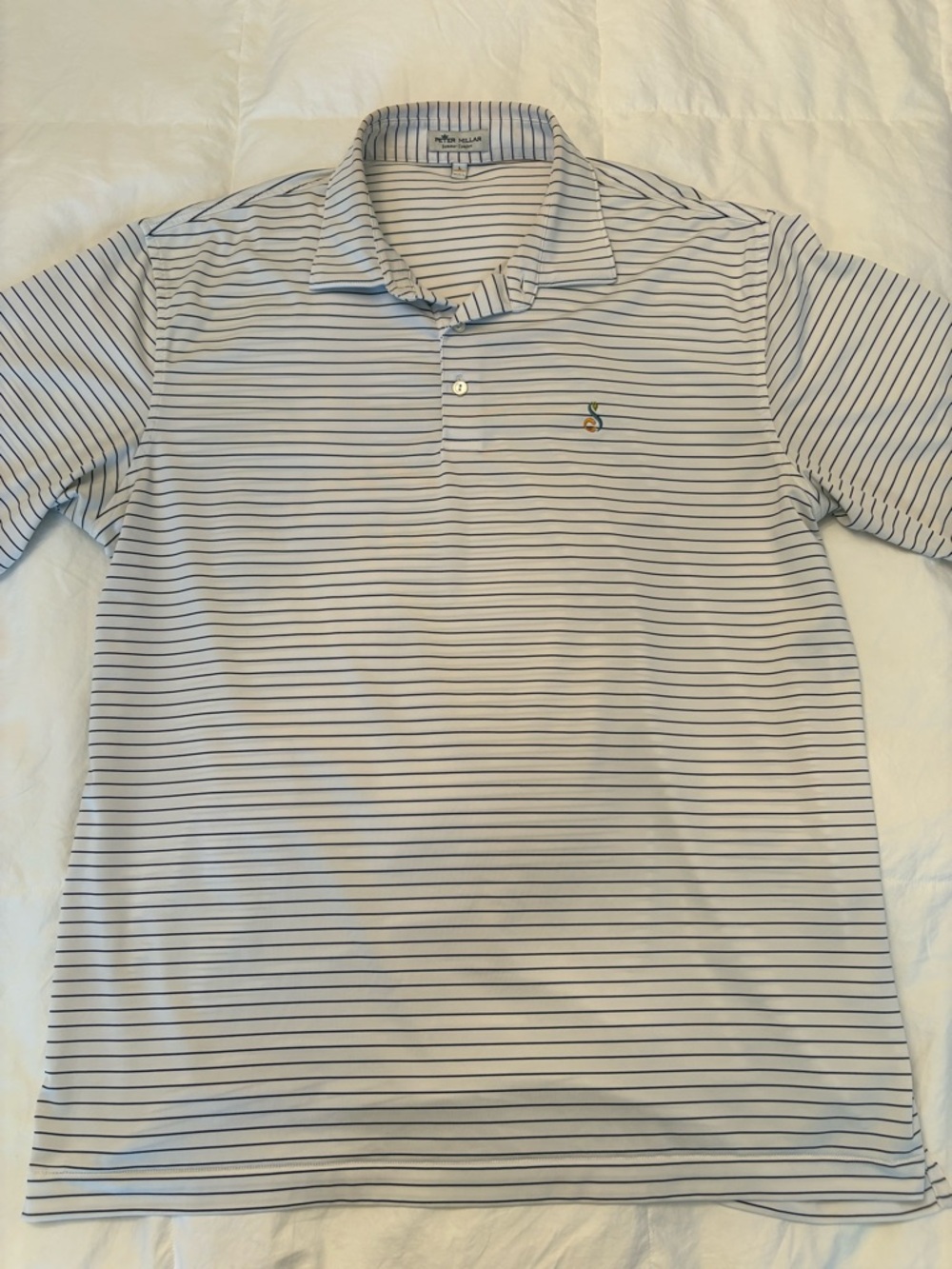 Peter Millar Streamsong Polo - White with Navy Stripes Size L